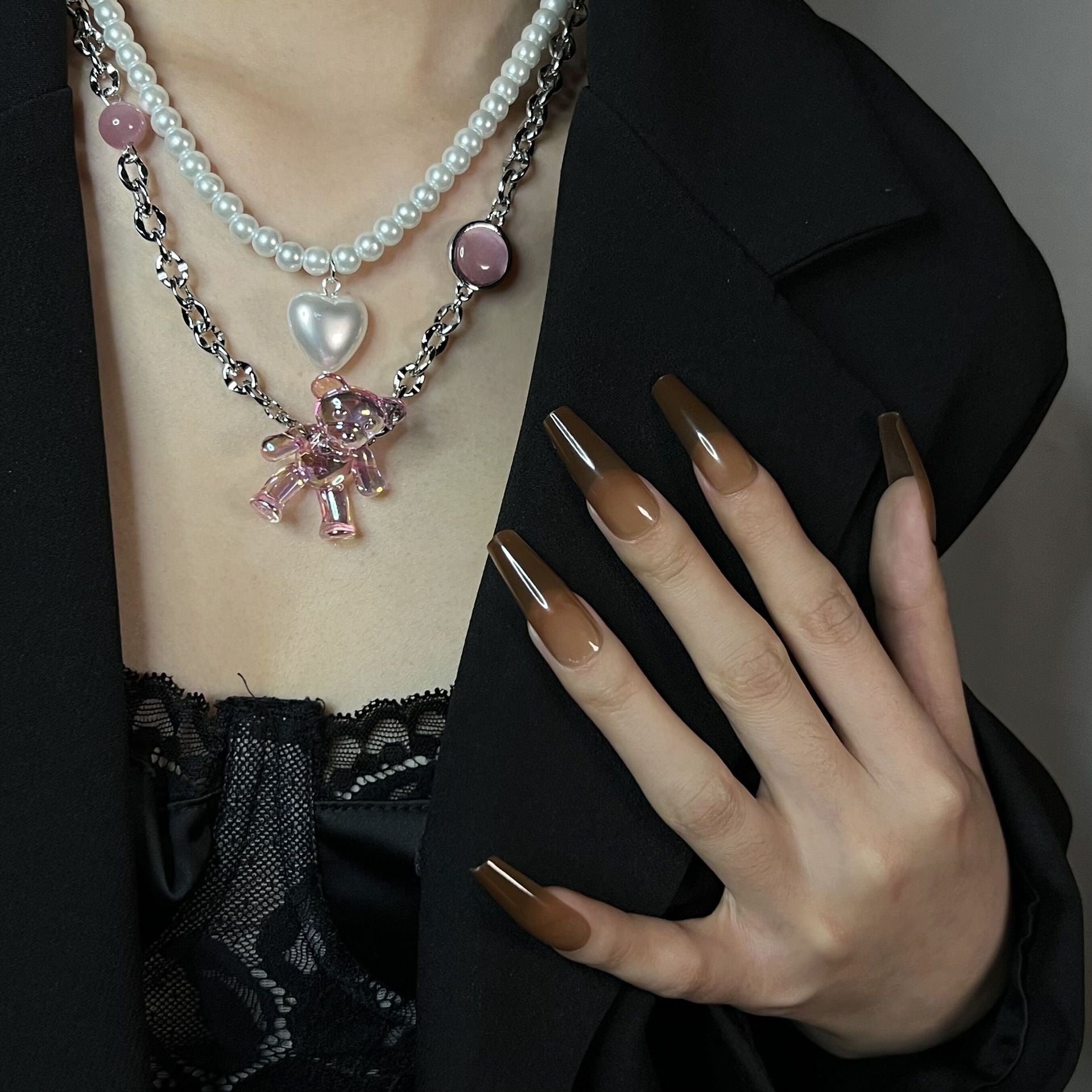 Love Opal Pink Bear Necklace Clambone Chain