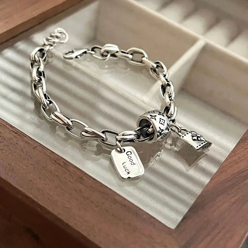Retro personality s925 silver plated bracelet female