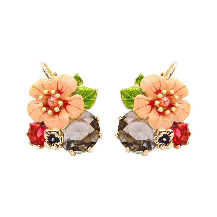 레트로 기름 떨어지는 꽃 귀걸이 신선한 동화 에나멜 귀걸이
