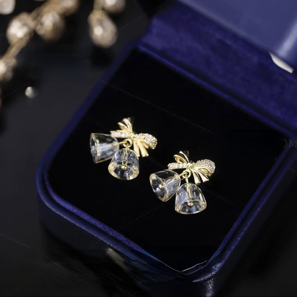 Micro-inlaid Bow Colorful Transparent Bell Earrings