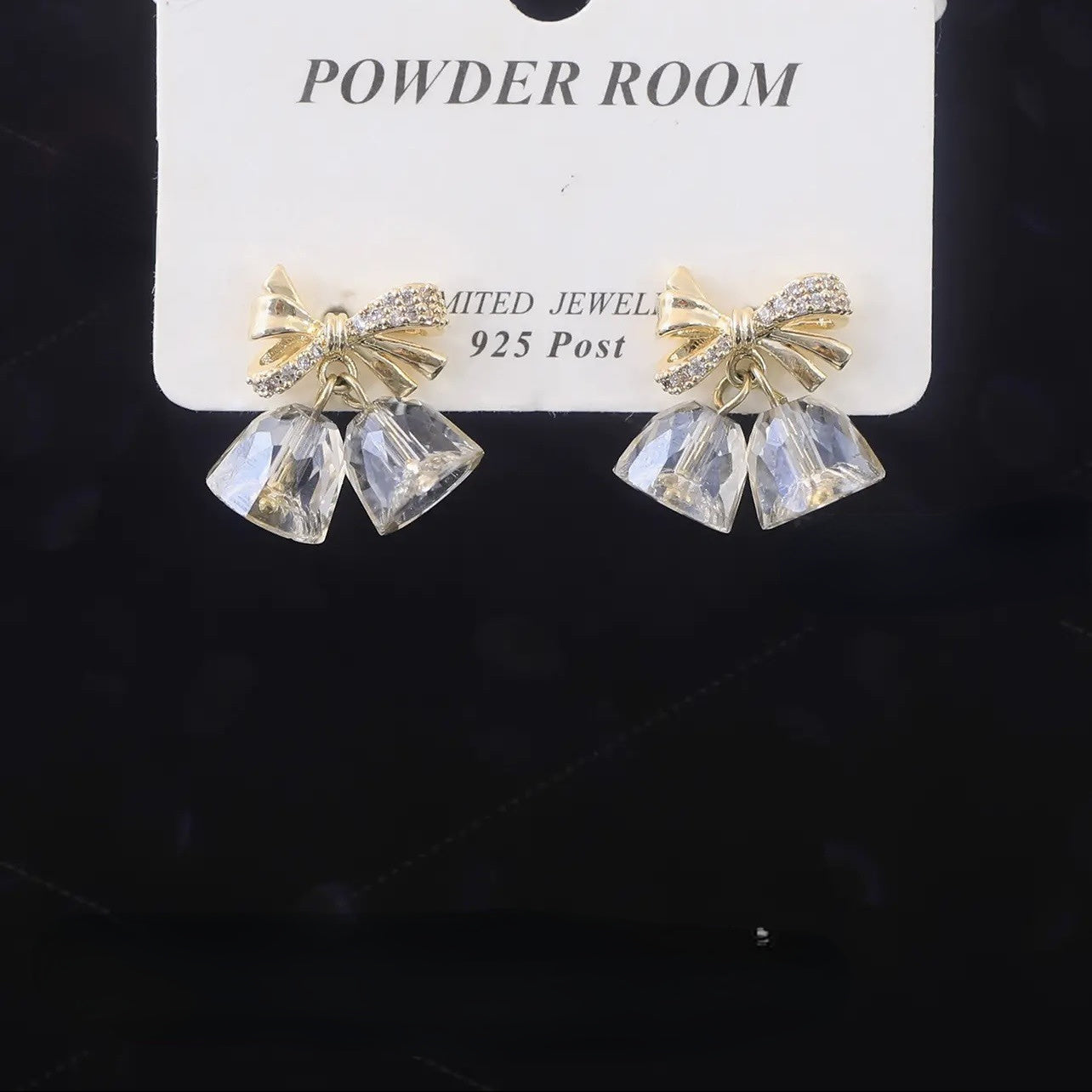 گوشواره زنگ شفاف رنگارنگ پاپیونی با منبت میکرو