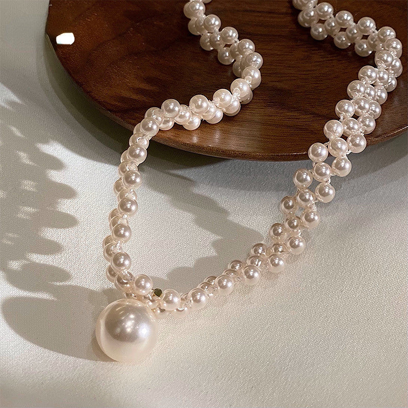 Woven three-row pearl clavicle chain neck chain