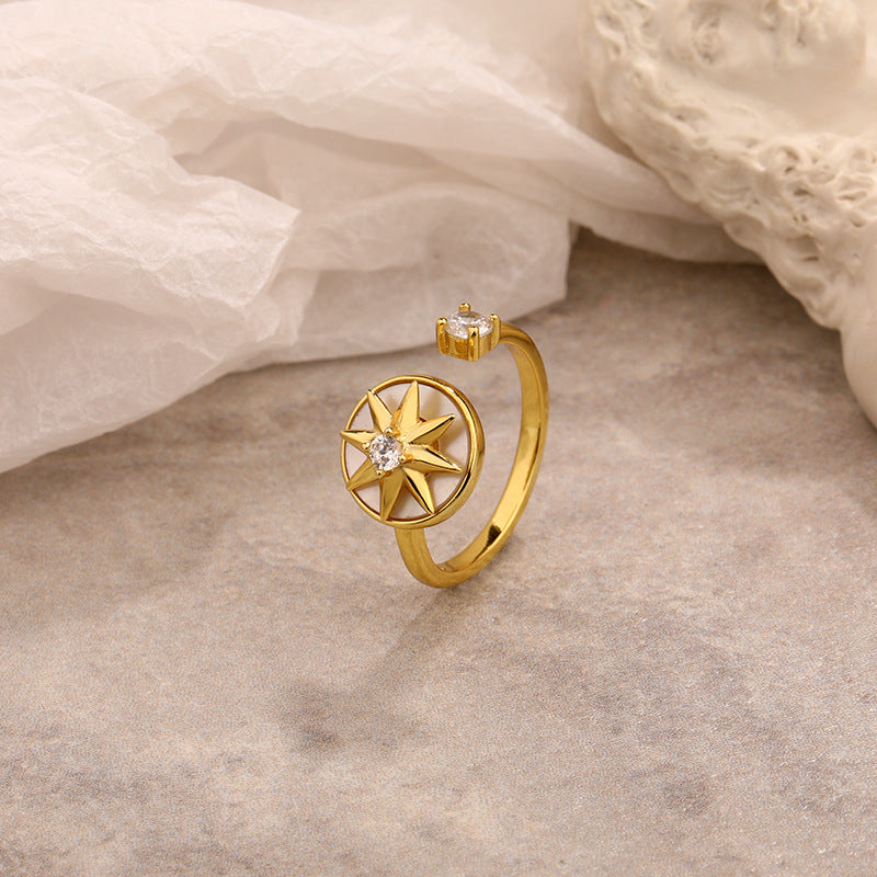 925 sterling silver rotating compass eight-awn star ring female