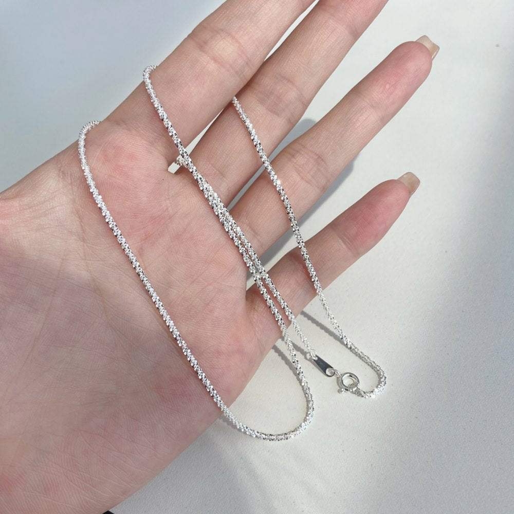 S925 Pure Chain Gypsophila Sparkling Necklace Ditumpuk dengan Rantai Polos