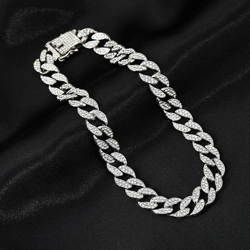 쿠바 목걸이 전체 다이아몬드 두꺼운 팔찌 쇄골 체인 조합