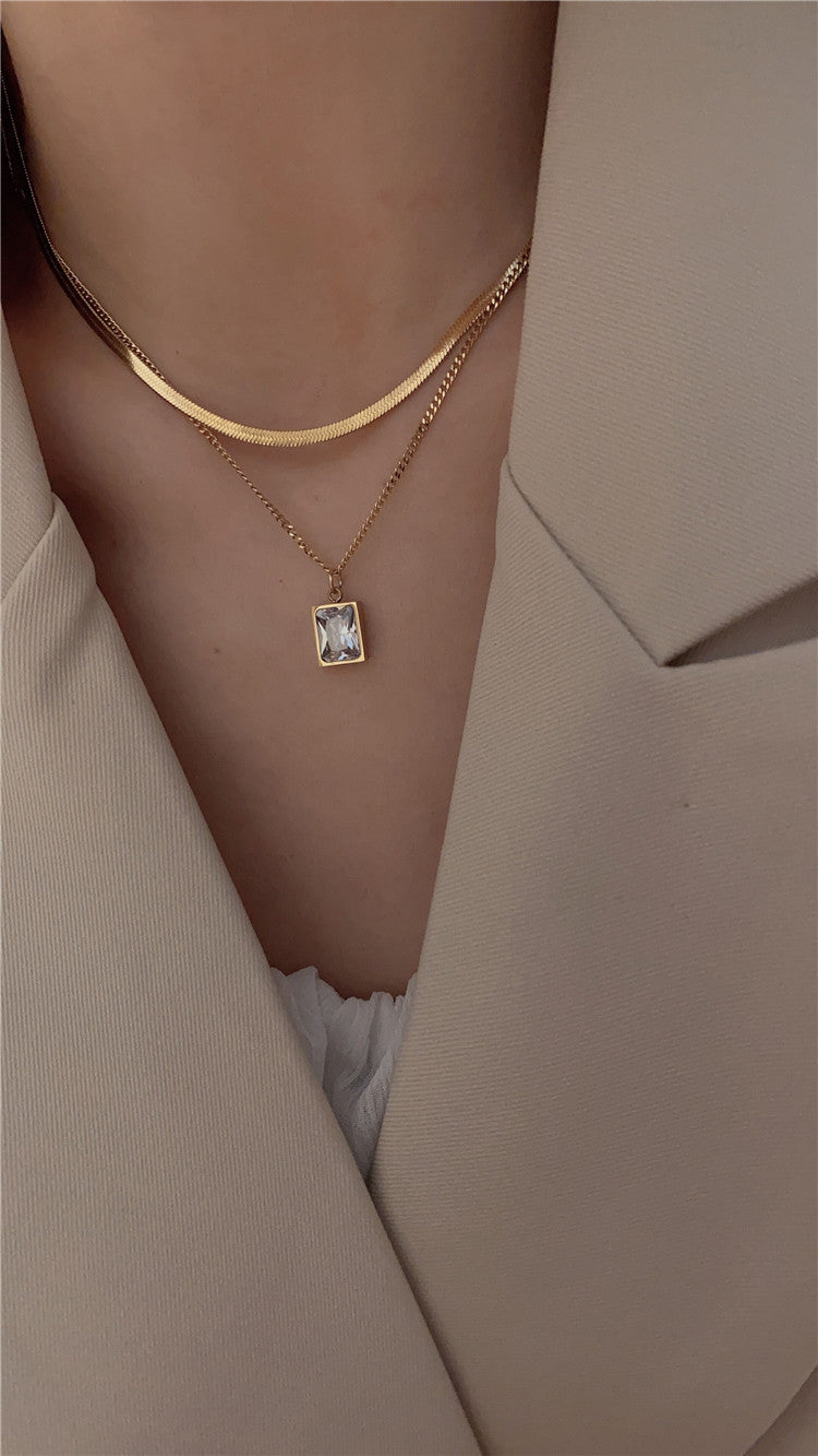 Basit çift zirkon yılan zincir kolye