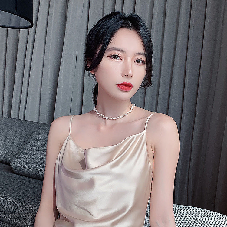 바로크 기장 담수 모조 진주 목걸이 여성 기질 그물 레드 패션 외계인 불규칙한 진주 쇄골 체인 여성