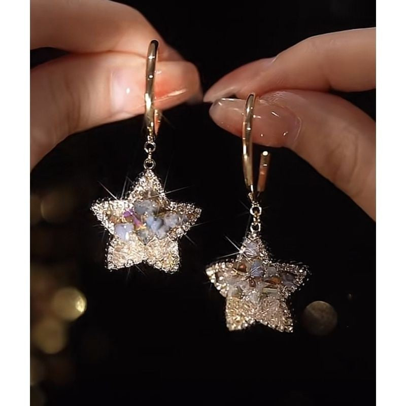 گل میخ گوشواره پنج پر ستاره آبی آسمانی شیب دار