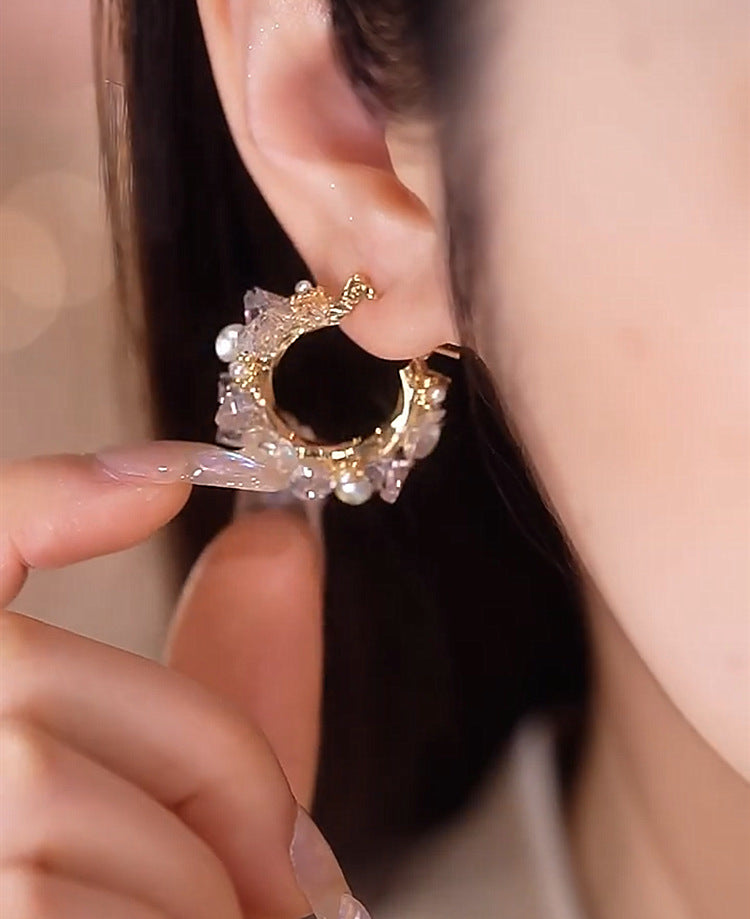 گوشواره گل صدفی کریستالی