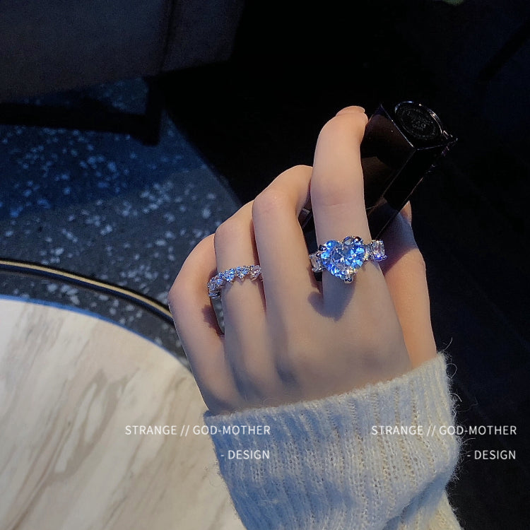 Kim cương tình yêu Ánh sáng lãng mạn Sang trọng Zircon hình trái tim Full Diamond Open Ring