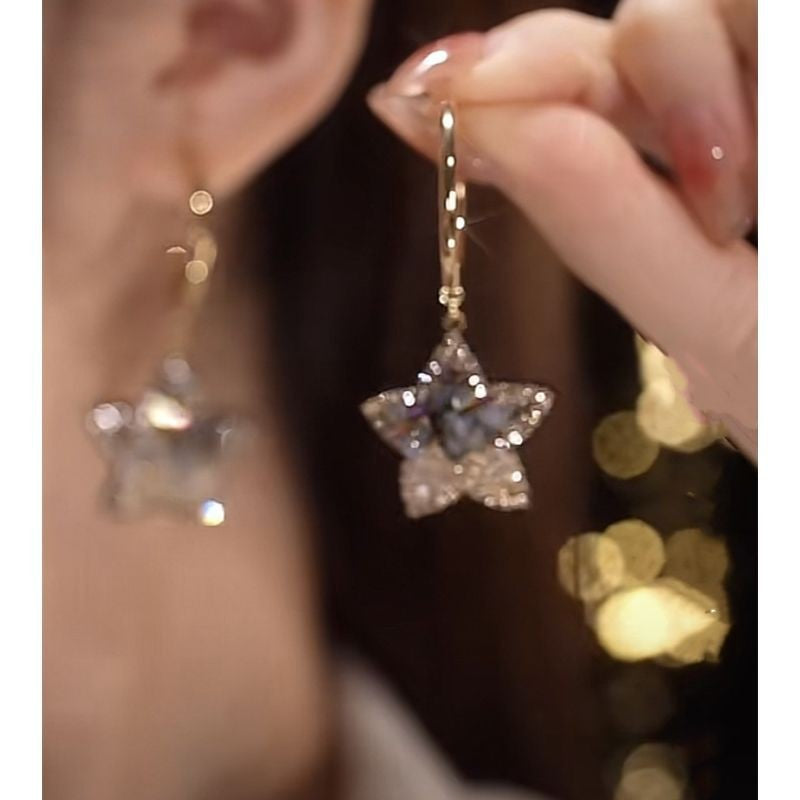 گل میخ گوشواره پنج پر ستاره آبی آسمانی شیب دار