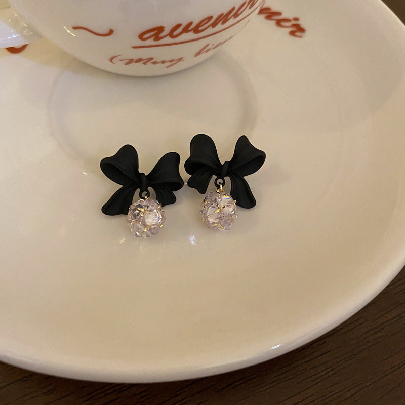 Bow Zircon Ball Earrings