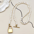 Vintage titanium steel lock head freshwater necklace female