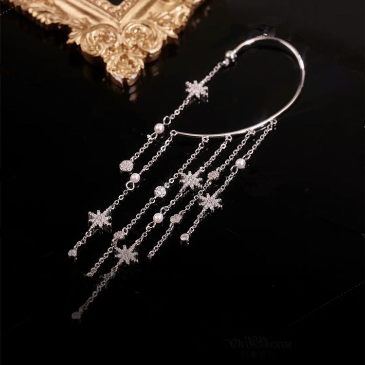 비대칭 실버 스타 태슬 이어링