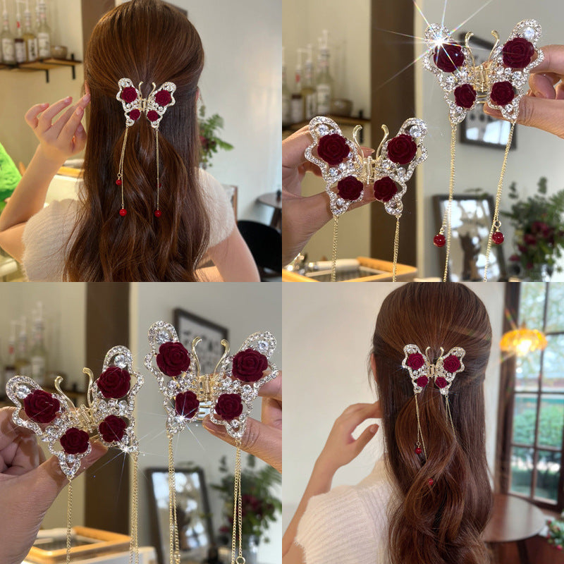 Red Rose Butterfly Coil Hair Scratch Headdress