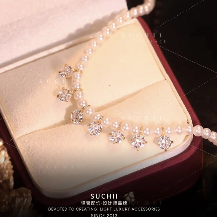 Sweet vintage  zircon tassel necklace