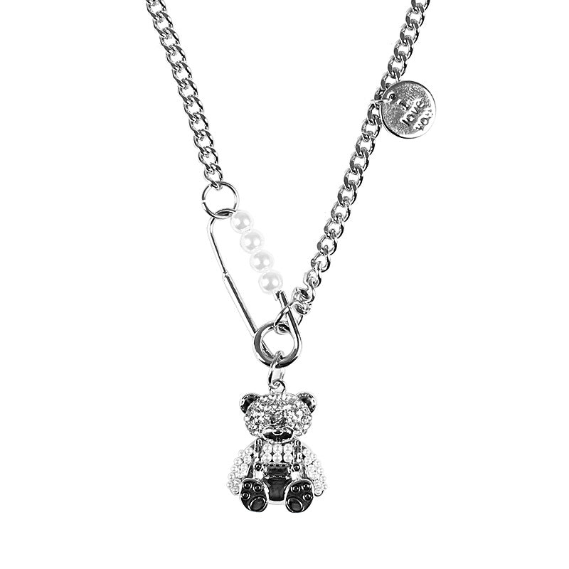 সুন্দর ভালুক সোয়েটার চেইন বিলাসবহুল ডায়মন্ড পিন নেকলেস