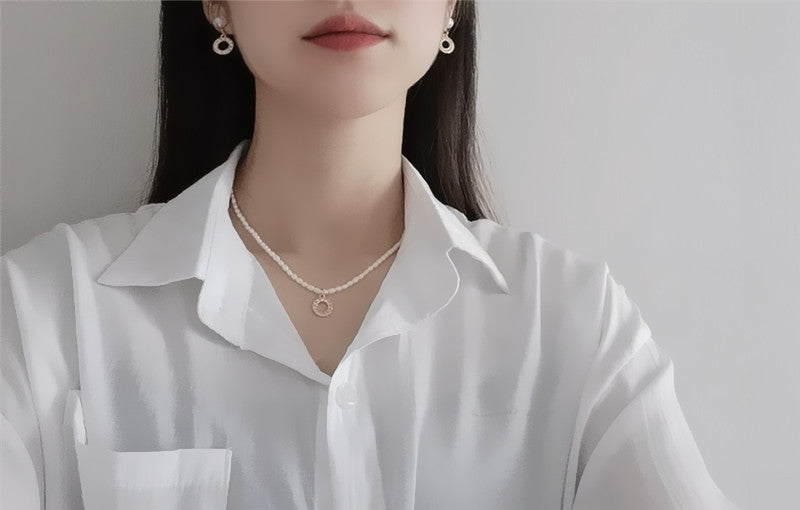 گوشواره دایره کوچک زیرکون گردنبند آب شیرین