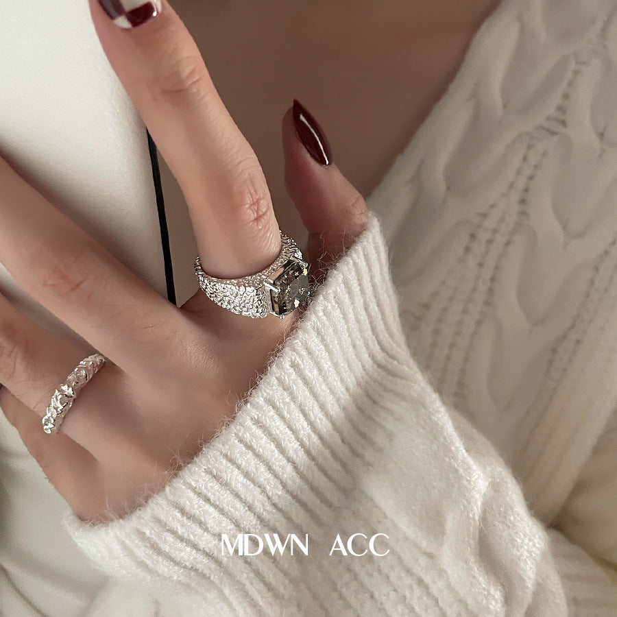 Nhẫn dung nham bạc S925 Vòng mở Hip Hop Finger Ring