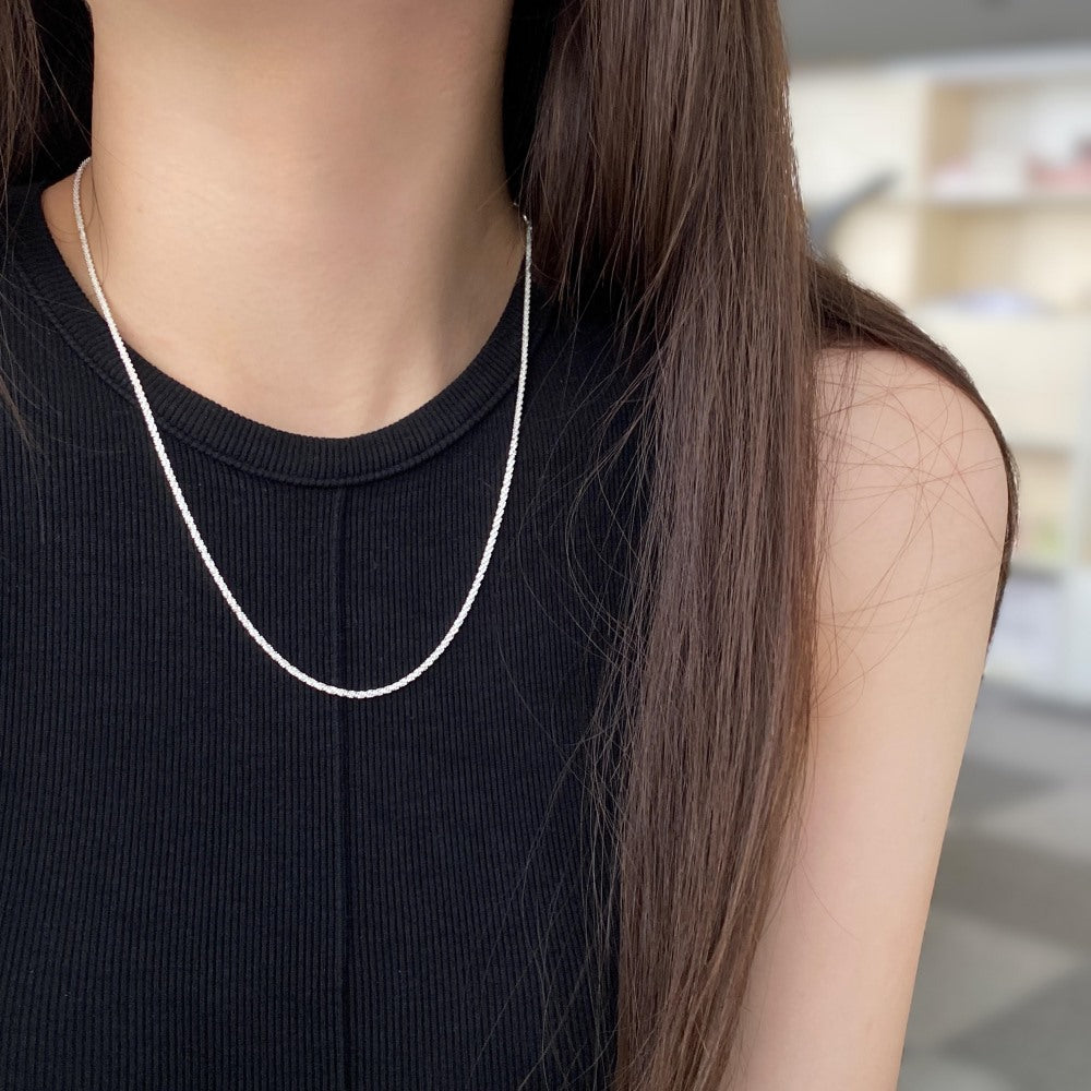 S925 Pure Chain Gypsophila Sparkling Necklace Ditumpuk dengan Rantai Polos