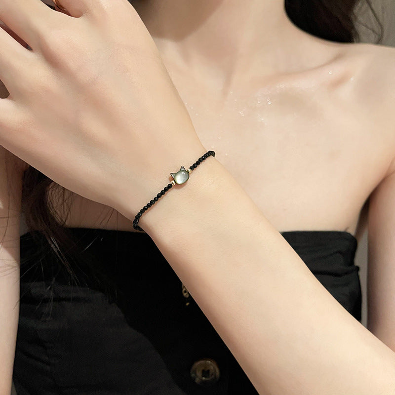 블랙 크리스탈 샤오 마오 헤드 목걸이 팔찌