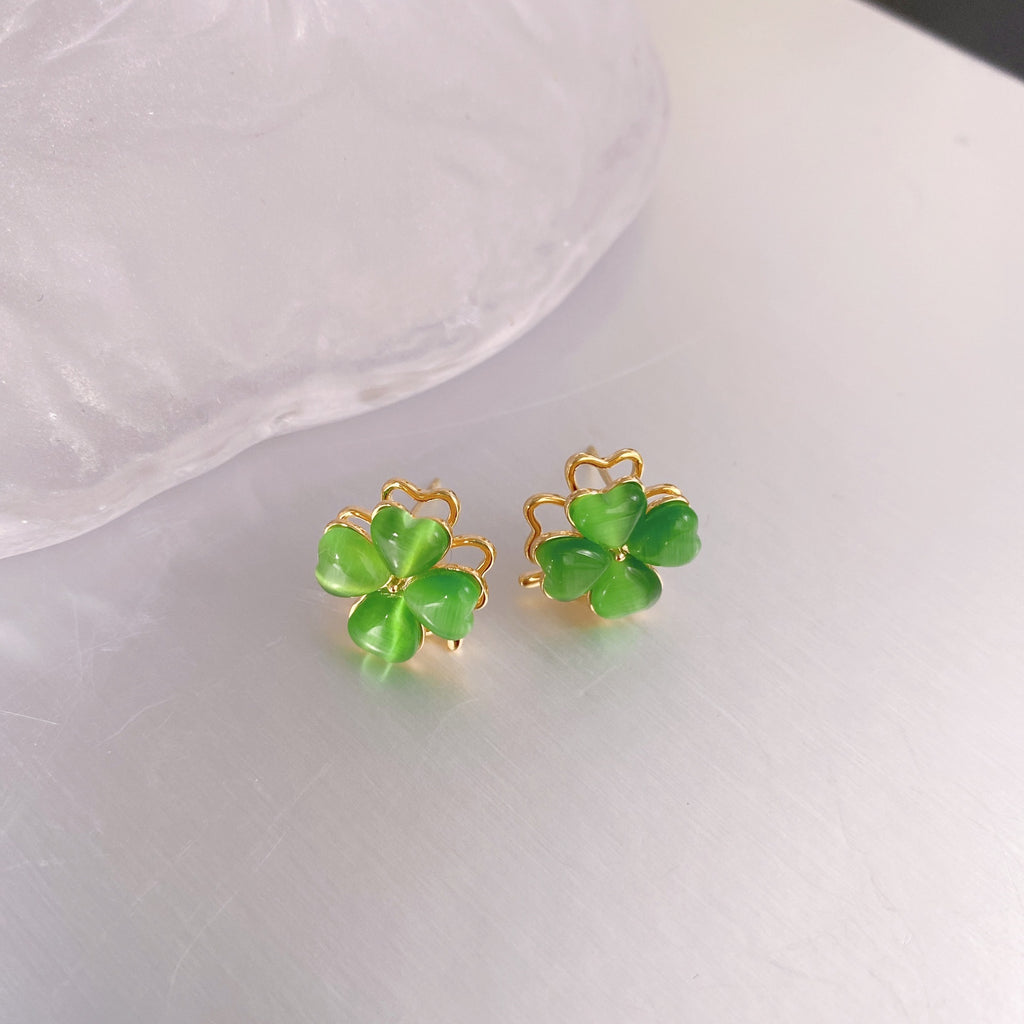 Opal four-leaf clover rotating small earrings