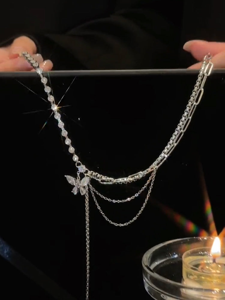 나비 태슬 지르콘 목걸이 스티치 쇄골 체인