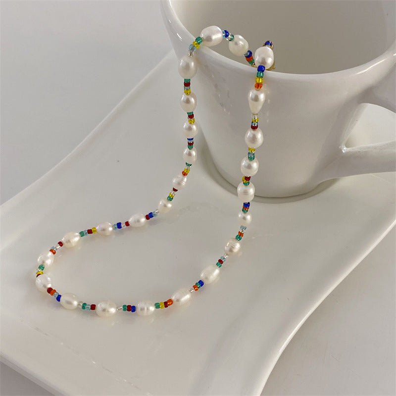 زنجیر گردن لوبیا طلایی کوچک طلایی مروارید تقلیدی طبیعی باروک