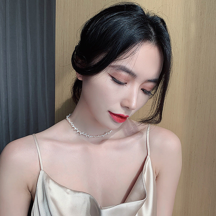 바로크 기장 담수 모조 진주 목걸이 여성 기질 그물 레드 패션 외계인 불규칙한 진주 쇄골 체인 여성