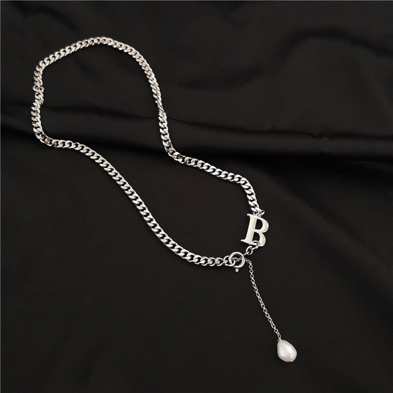 Gold and silver two-color letter B stitching drop pendant short necklace