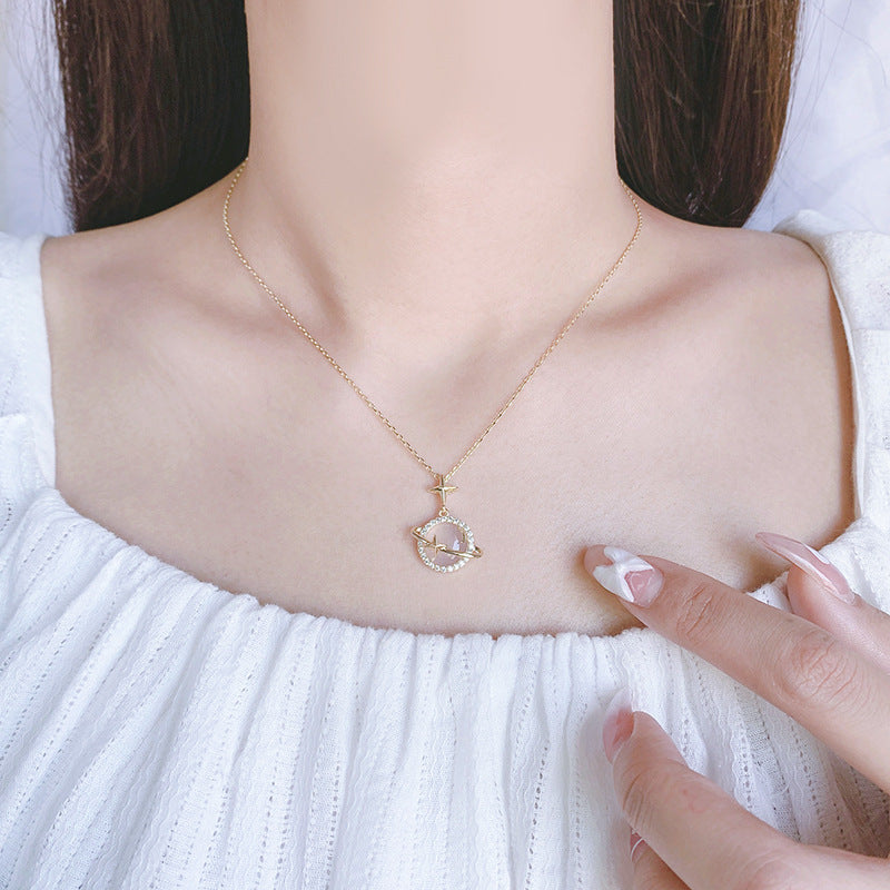 925 sterling silver necklace female planet clavicle chain