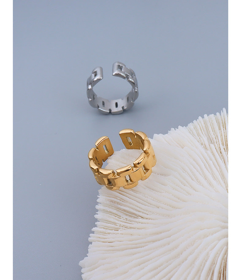 Đồng hồ dây chuyền kiểu nhẫn thực phẩm nữ nhẫn thép titan mạ vàng 18k