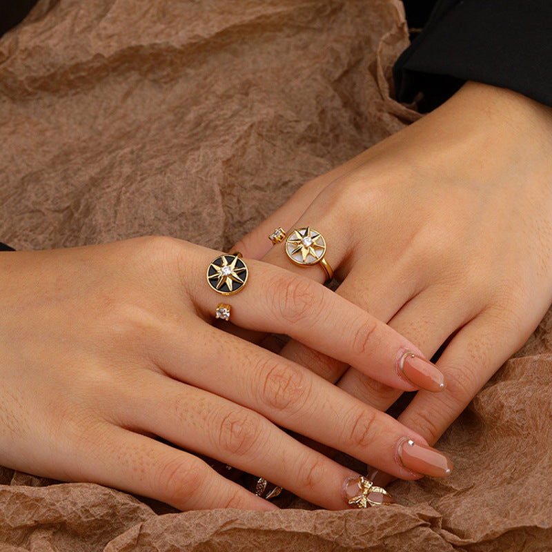 925 sterling silver rotating compass eight-awn star ring female