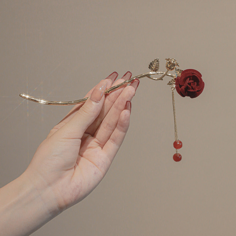 French rose hairpin tassel hairpin