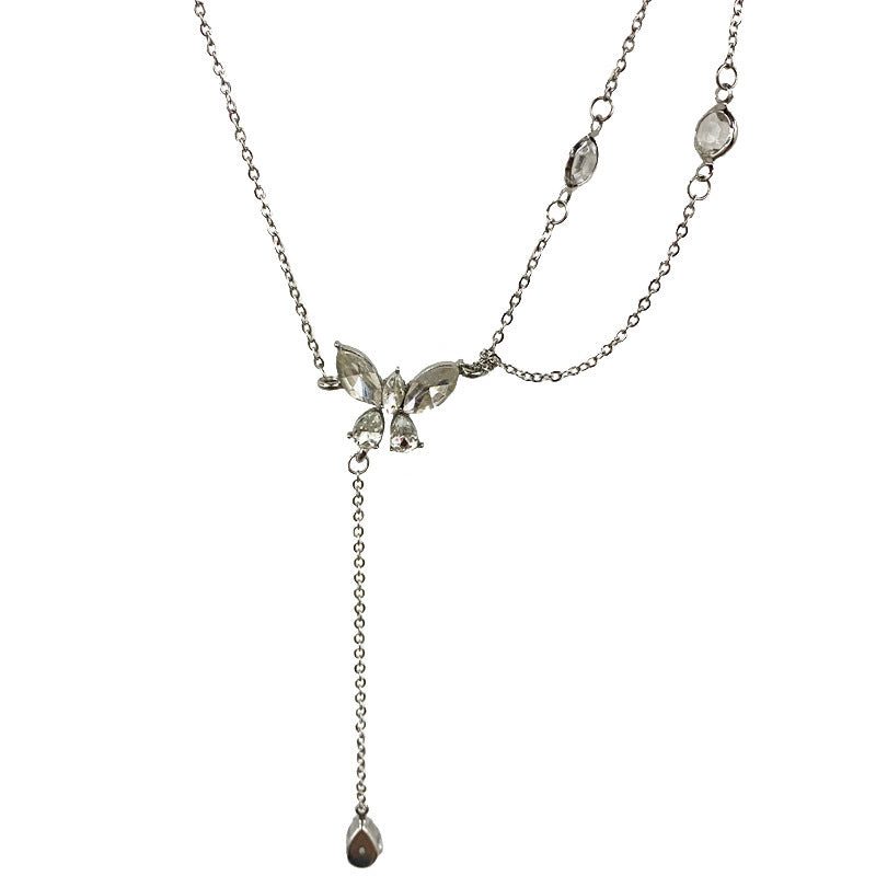 ডাবল-লেয়ার কাঁচের প্রজাপতি ট্যাসেল নেকলেস