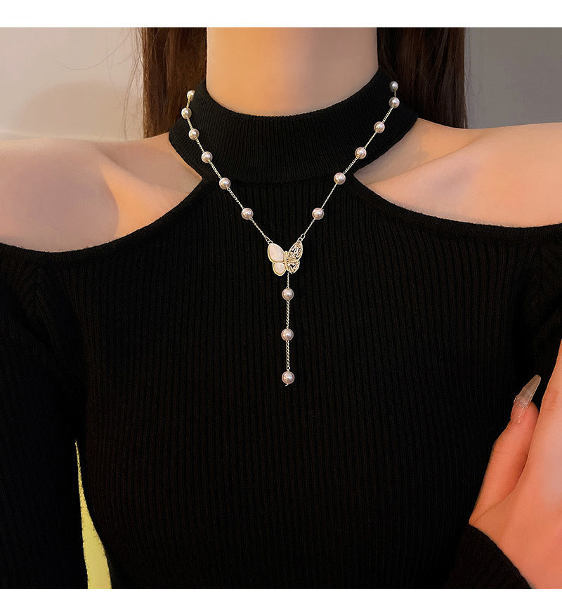 ডায়মন্ড ইমিটেশন মুক্তার প্রজাপতি নেকলেস