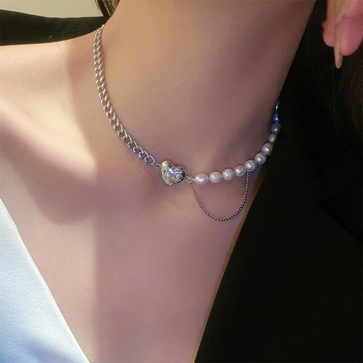 Retro French natural freshwater love necklace