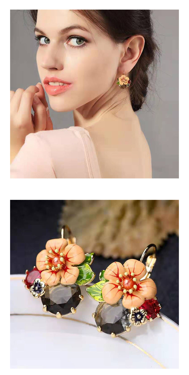 레트로 기름 떨어지는 꽃 귀걸이 신선한 동화 에나멜 귀걸이