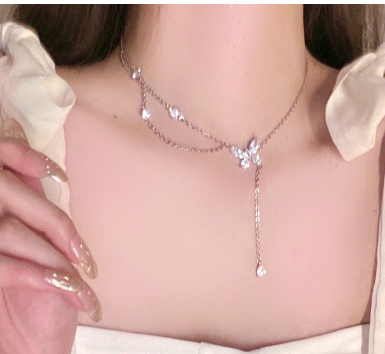 ডাবল-লেয়ার কাঁচের প্রজাপতি ট্যাসেল নেকলেস