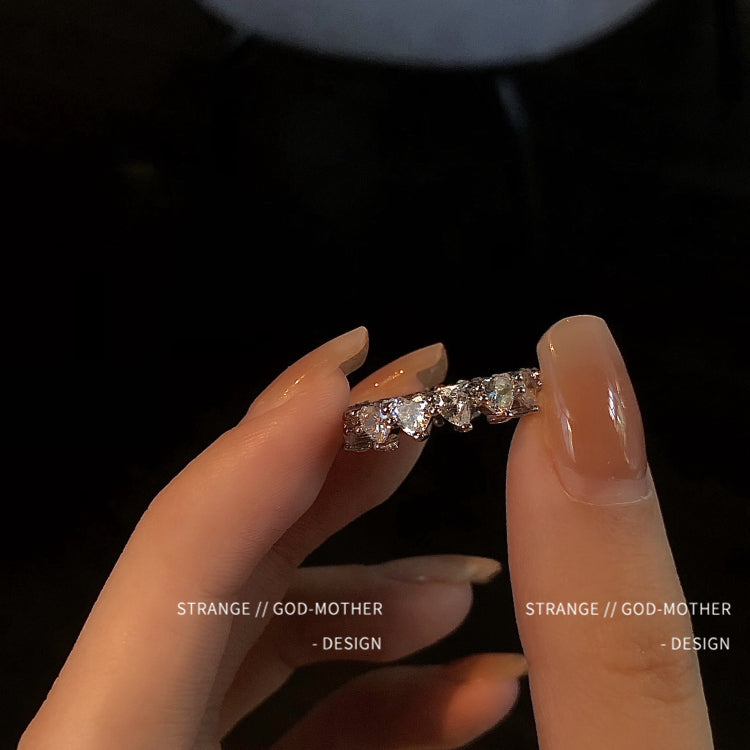 Kim cương tình yêu Ánh sáng lãng mạn Sang trọng Zircon hình trái tim Full Diamond Open Ring