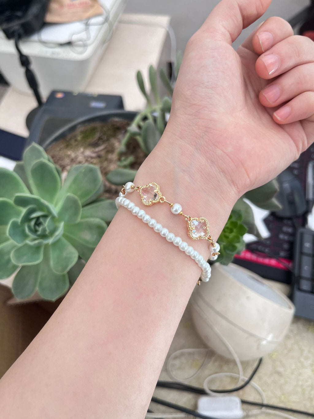 네잎 클로버 팔찌 여성 심플