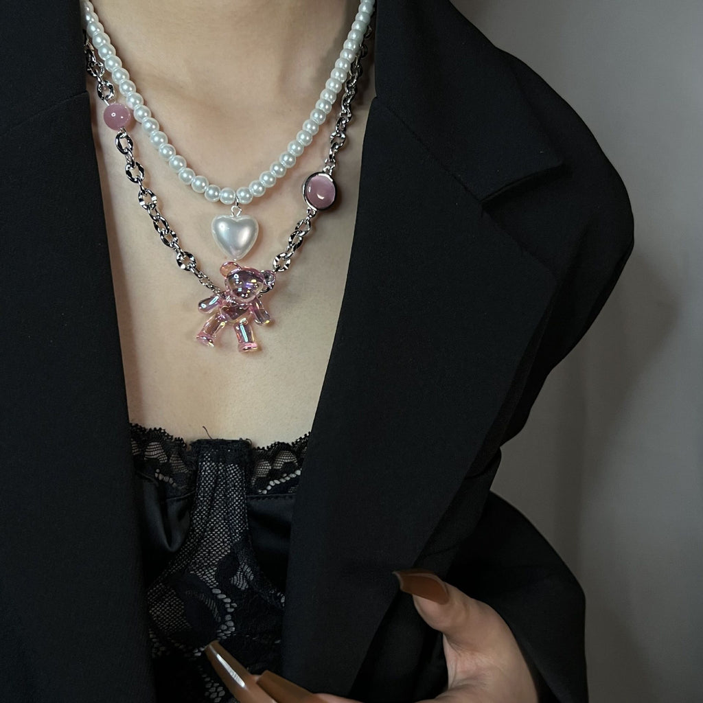 Love Opal Pink Bear Necklace Clambone Chain