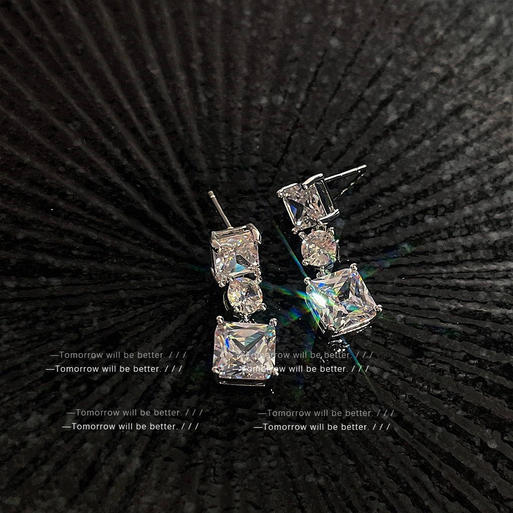Geometric square micro zircon earrings