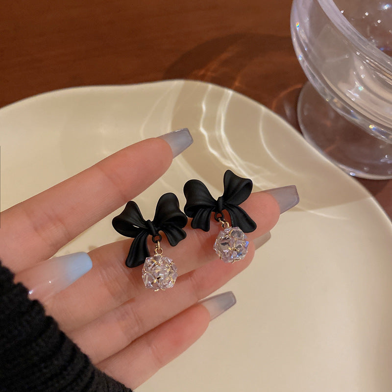 Bow Zircon Ball Earrings
