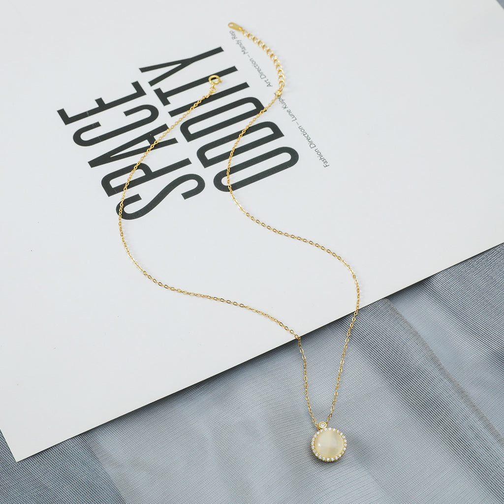 S925 Perak Cahaya Bulan Opal Berputar Kalung Wanita Cahaya Mewah Rasa Desain Mikro bertatahkan Zirkon Klavikula Rantai Ledakan Hidup