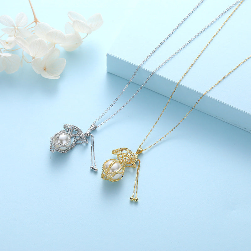 S925 Kalung Tarik Anyaman Emas 18K