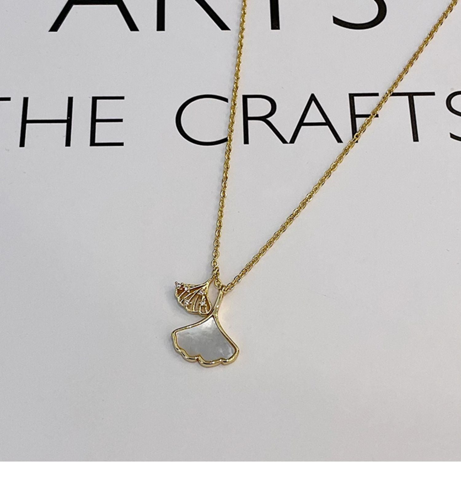 Apricot leaf white resin micro zircon double necklace