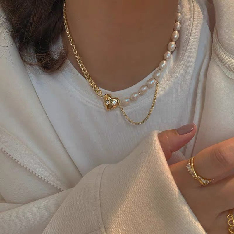 Retro French natural freshwater love necklace