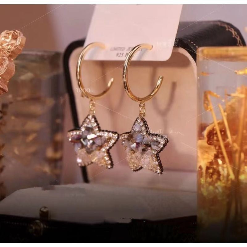 گل میخ گوشواره پنج پر ستاره آبی آسمانی شیب دار