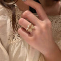 Micro-inlaid zircon bow double ring